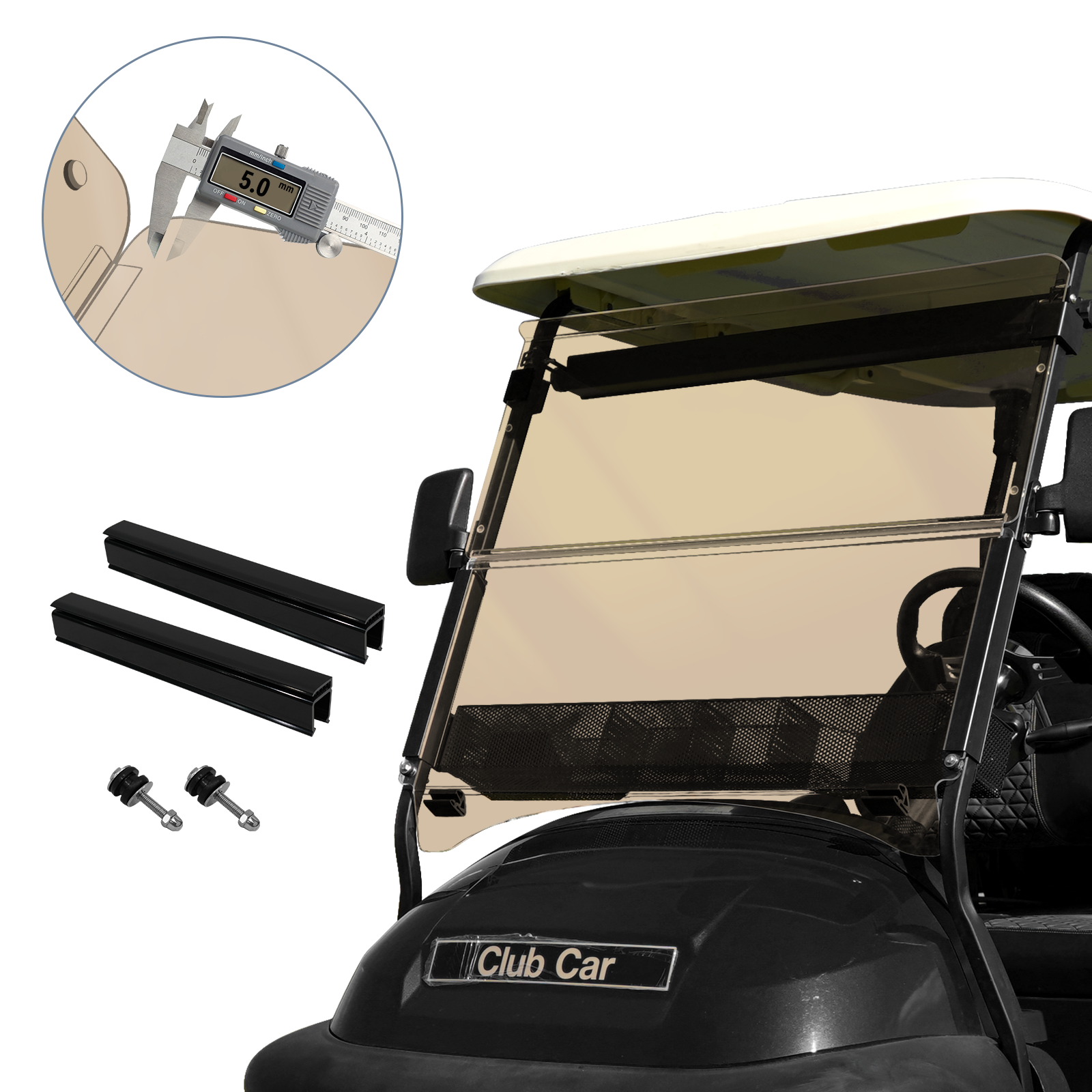 High-end golf cart, 【SongChuan Acrylic Windshield Glass Sunproof Folding Impact Resistant Model】, 37.5 inches W x 33.6 inches H Thickened, PC Windshield (for EZGO models) Clear/Brown