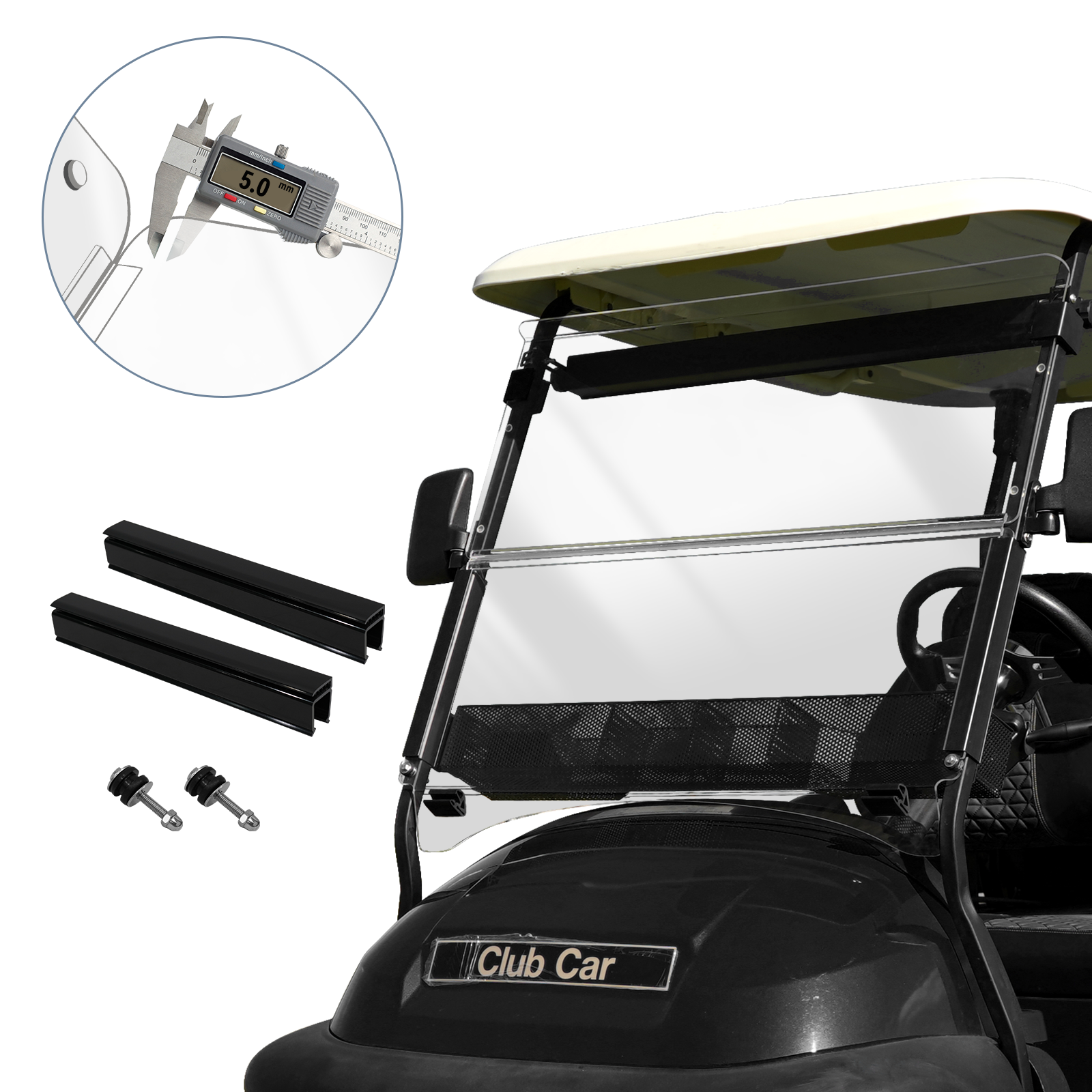 High-end golf cart, 【SongChuan Acrylic Windshield Glass Sunproof Folding Impact Resistant Model】, 37.5 inches W x 33.6 inches H Thickened, PC Windshield (for EZGO models) Clear/Brown