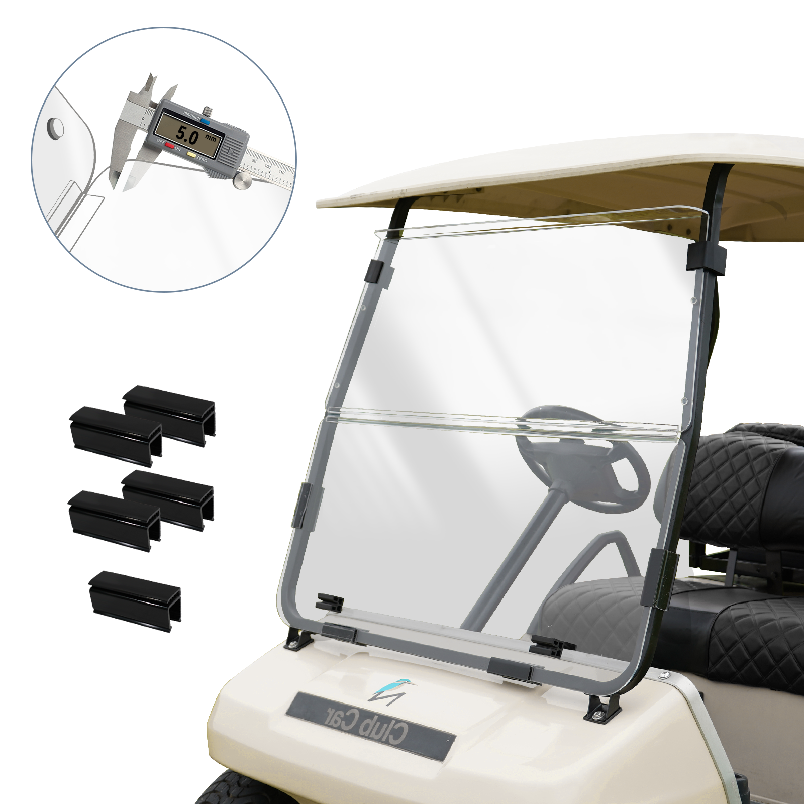 High-end golf cart, [SongChuan Acrylic Windshield Glass Sunproof Folding Impact Resistant Model], 37.5 inches W x 33.6 inches H Thickened, PC Windshield (for EZGO TXT models) Clear/Brown