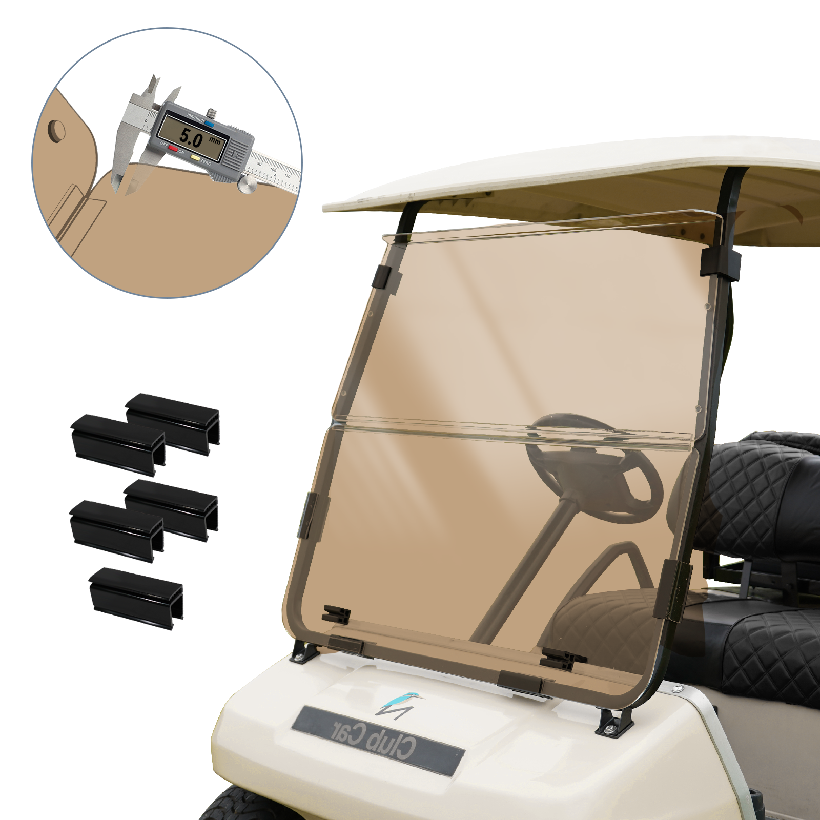 High-end golf cart, [SongChuan Acrylic Windshield Glass Sunproof Folding Impact Resistant Model], 37.5 inches W x 33.6 inches H Thickened, PC Windshield (for EZGO TXT models) Clear/Brown