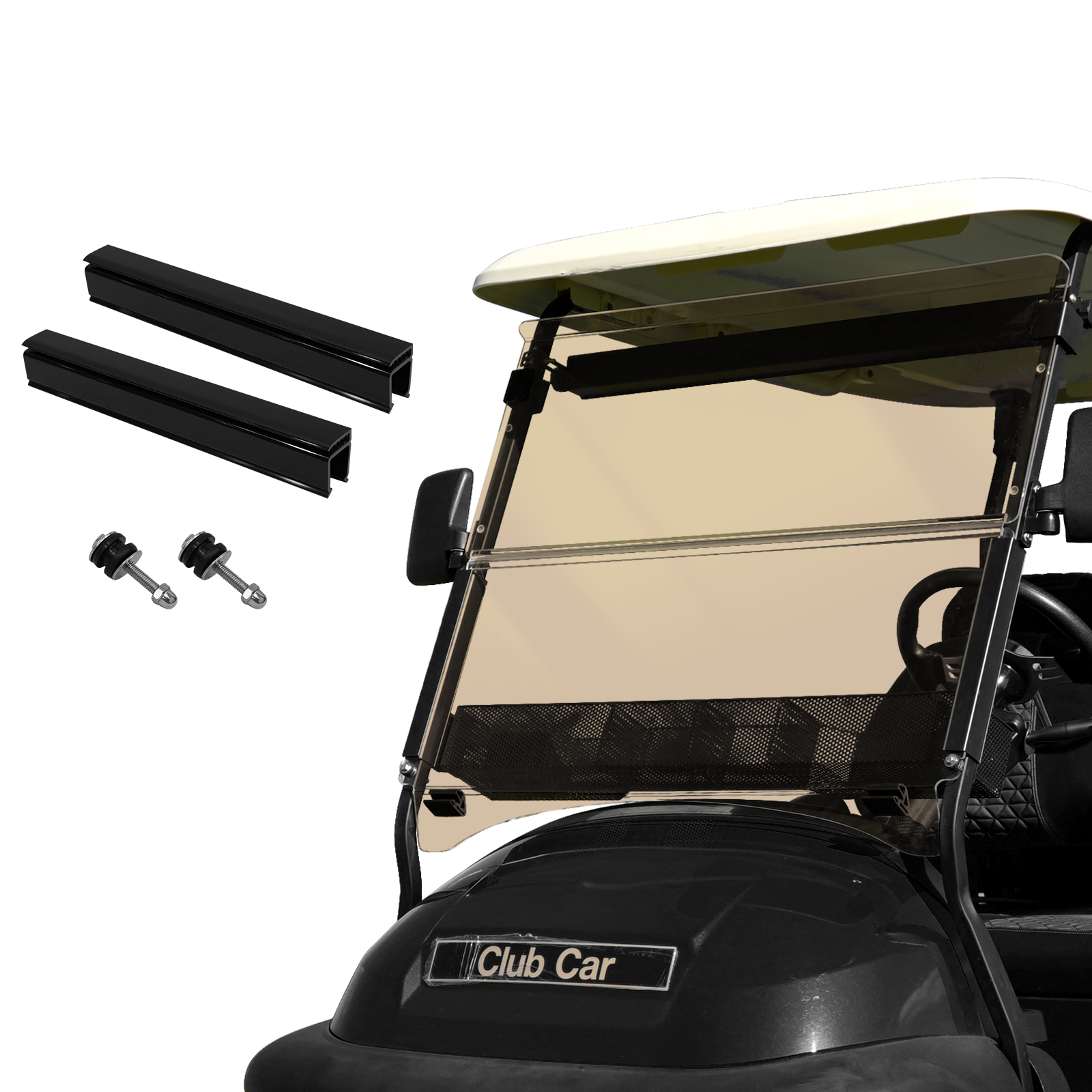 High-end golf cart, 【SongChuan Acrylic Windshield Glass Sunproof Folding Impact Resistant Model】, 37.5 inches W x 33.6 inches H Thickened, PC Windshield (for EZGO models) Clear/Brown