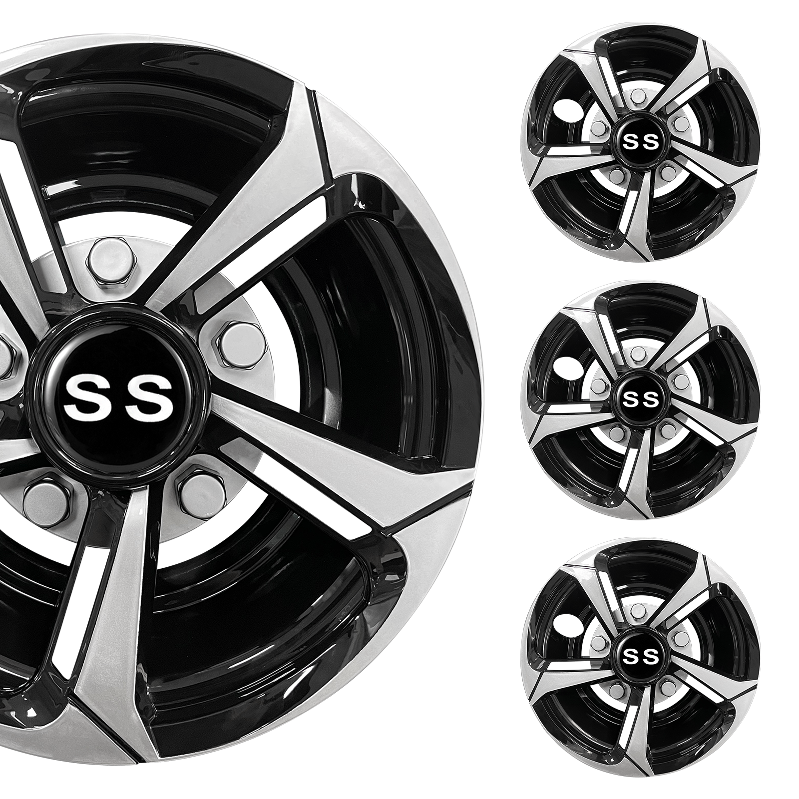 SongChuan Golf Wheel Cover Wheel Cover for EZGO Club Car Yamaha, Golf Cart Wheel and Tire Center Cover Size 8 Inch Black Silver, 4-Piece Set Golf Wheel Cover [Customization Supported] Upgraded Version