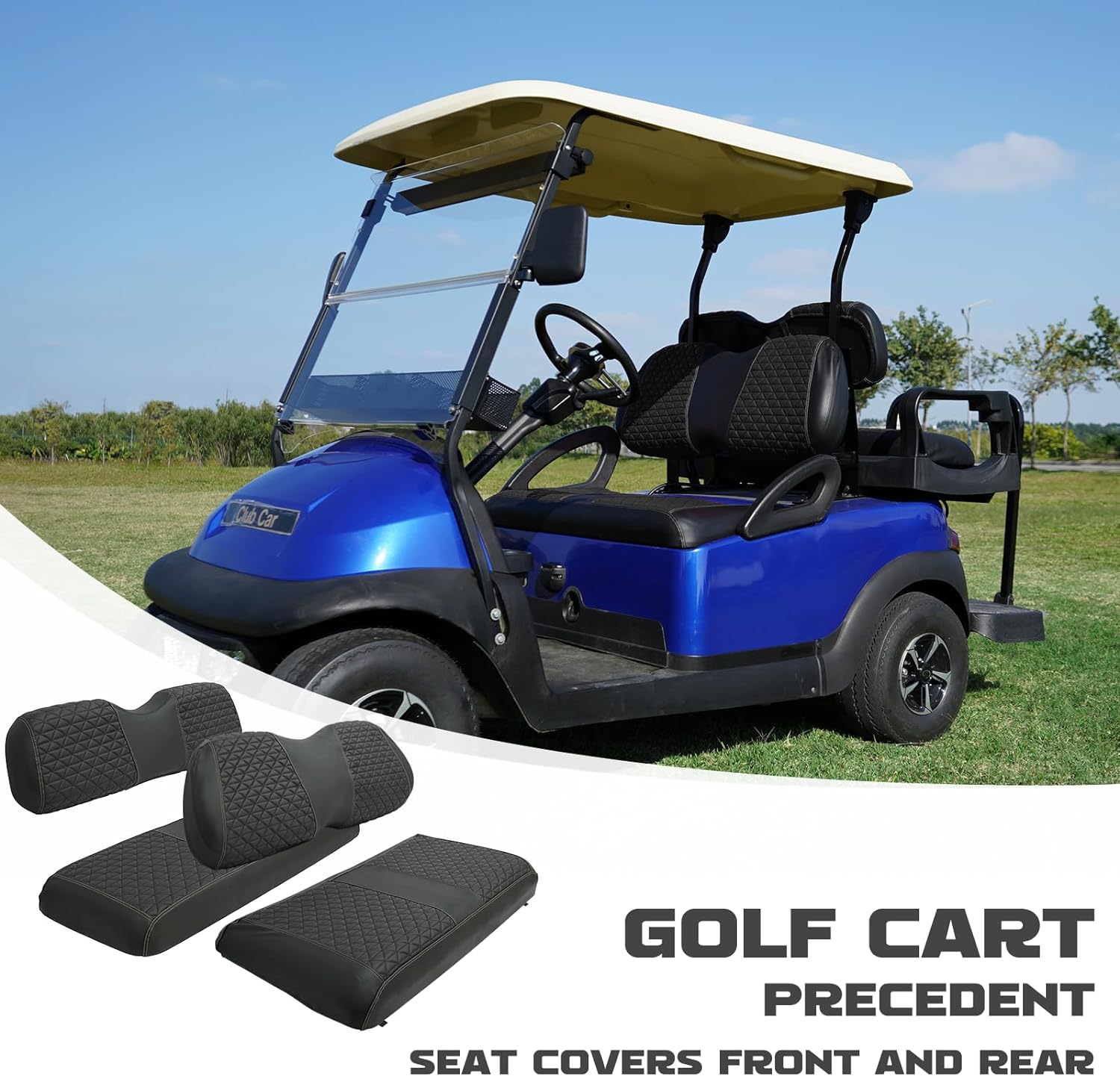 Golf Cart SongChuan High-end Seat Cover, 【Triangle Artificial Hand-Cut Line Leather Seat Cover Front Plus Rear】 (For Club Car Precedent models) Support Customization