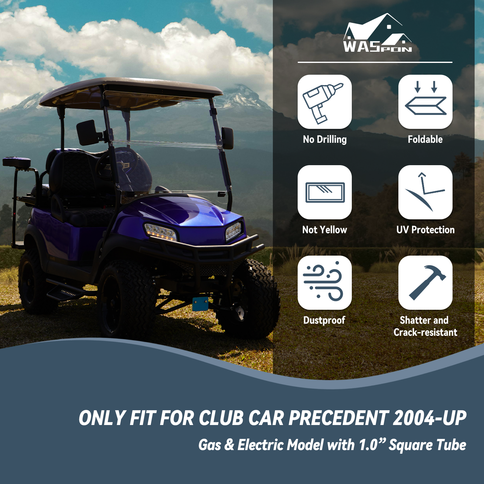 High-end golf cart, 【SongChuan Acrylic Windshield Glass Sunproof Folding Impact Resistant Model】, 37.5 inches W x 33.6 inches H Thickened, PC Windshield (for EZGO models) Clear/Brown