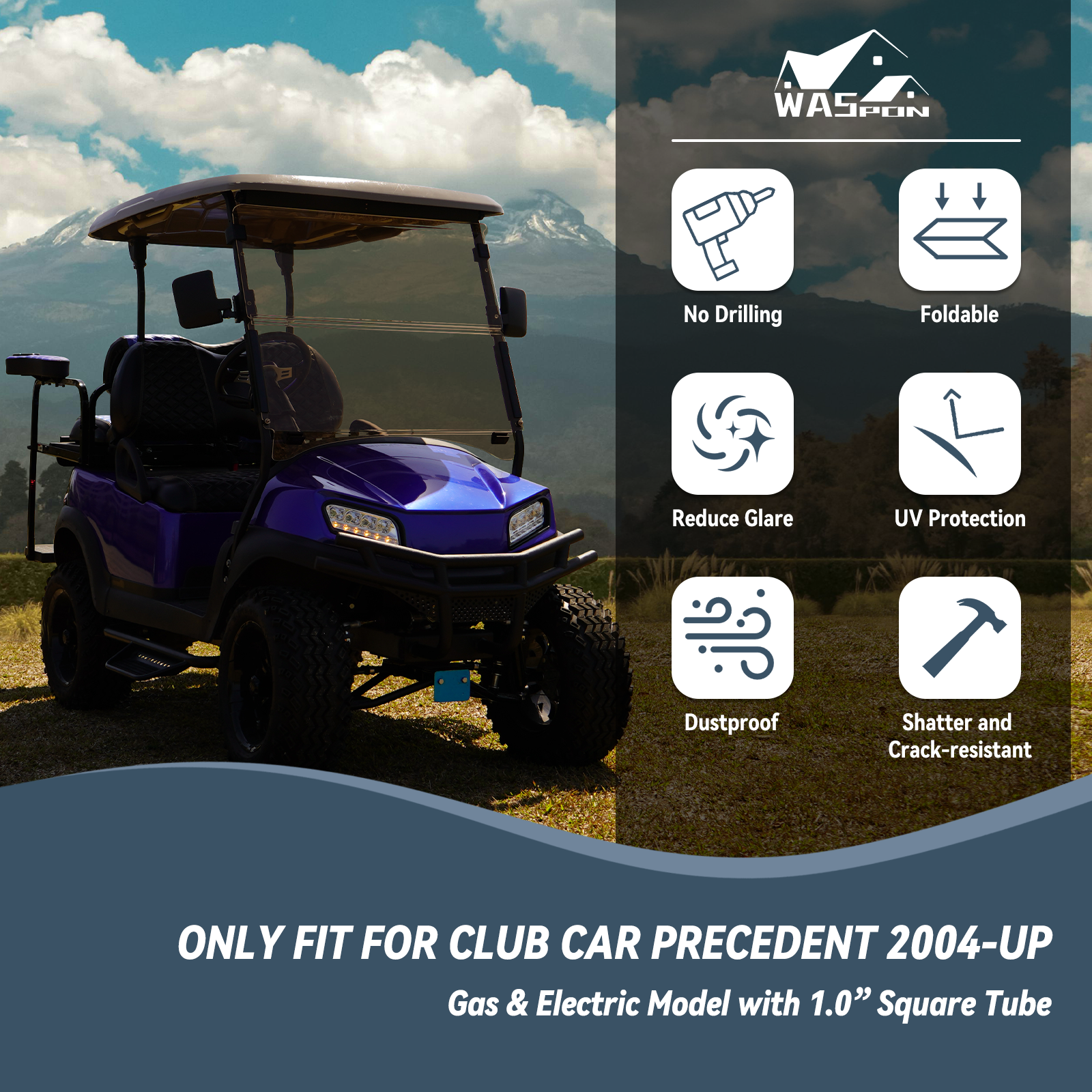 High-end golf cart, 【SongChuan Acrylic Windshield Glass Sunproof Folding Impact Resistant Model】, 37.5 inches W x 33.6 inches H Thickened, PC Windshield (for EZGO models) Clear/Brown