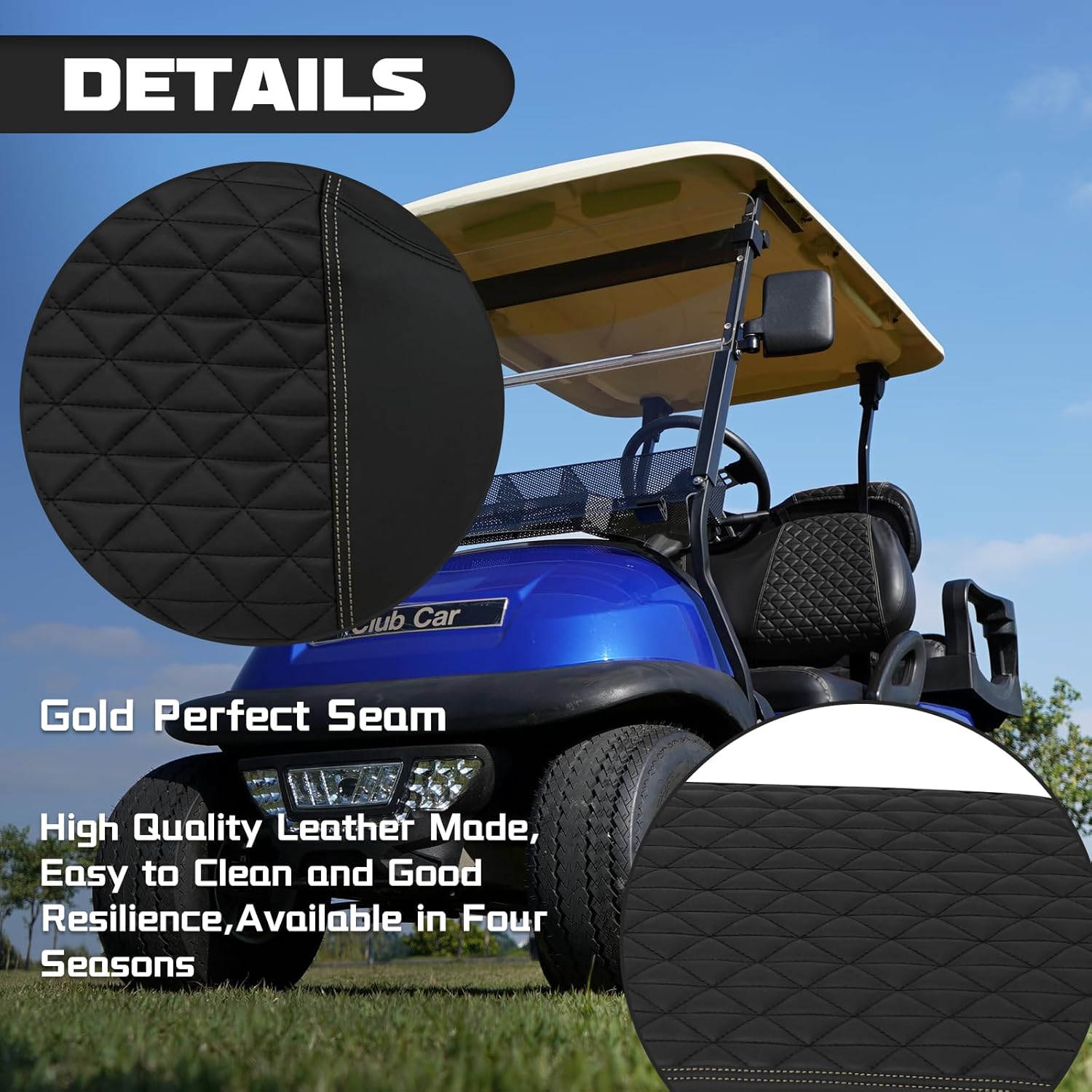 Golf Cart SongChuan High-end Seat Cover, 【Triangle Artificial Hand-Cut Line Leather Seat Cover Front Plus Rear】 (For Club Car Precedent models) Support Customization