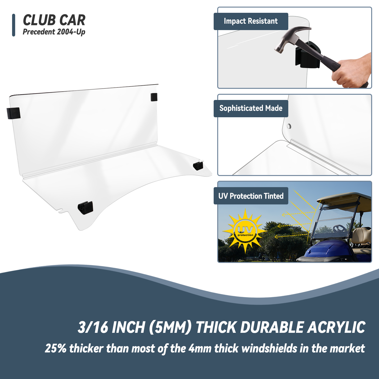 High-end golf cart, 【SongChuan Acrylic Windshield Glass Sunproof Folding Impact Resistant Model】, 37.5 inches W x 33.6 inches H Thickened, PC Windshield (for EZGO models) Clear/Brown