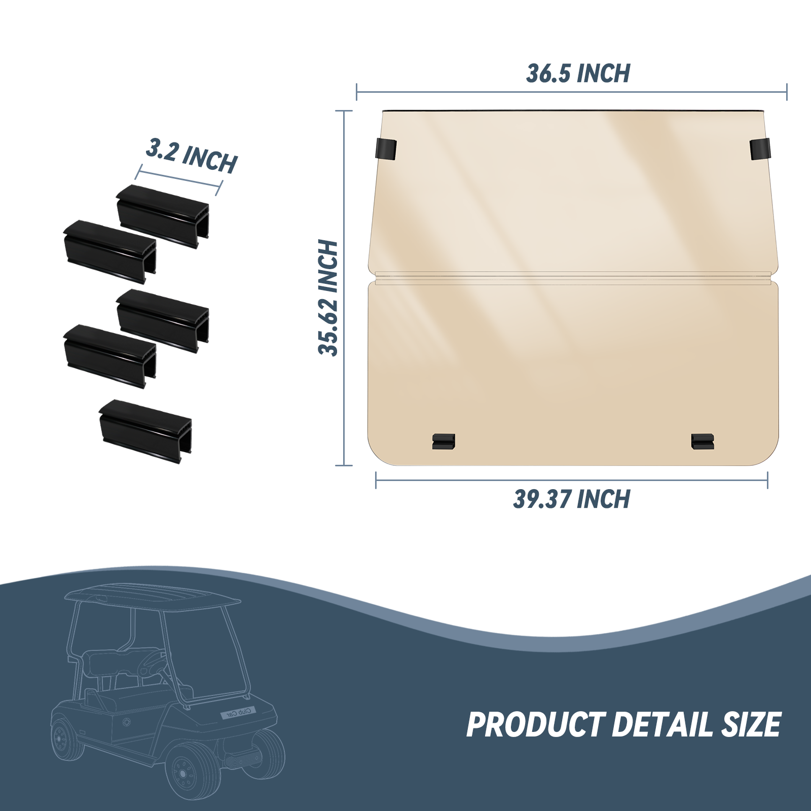 High-end golf cart, [SongChuan Acrylic Windshield Glass Sunproof Folding Impact Resistant Model], 37.5 inches W x 33.6 inches H Thickened, PC Windshield (for EZGO TXT models) Clear/Brown