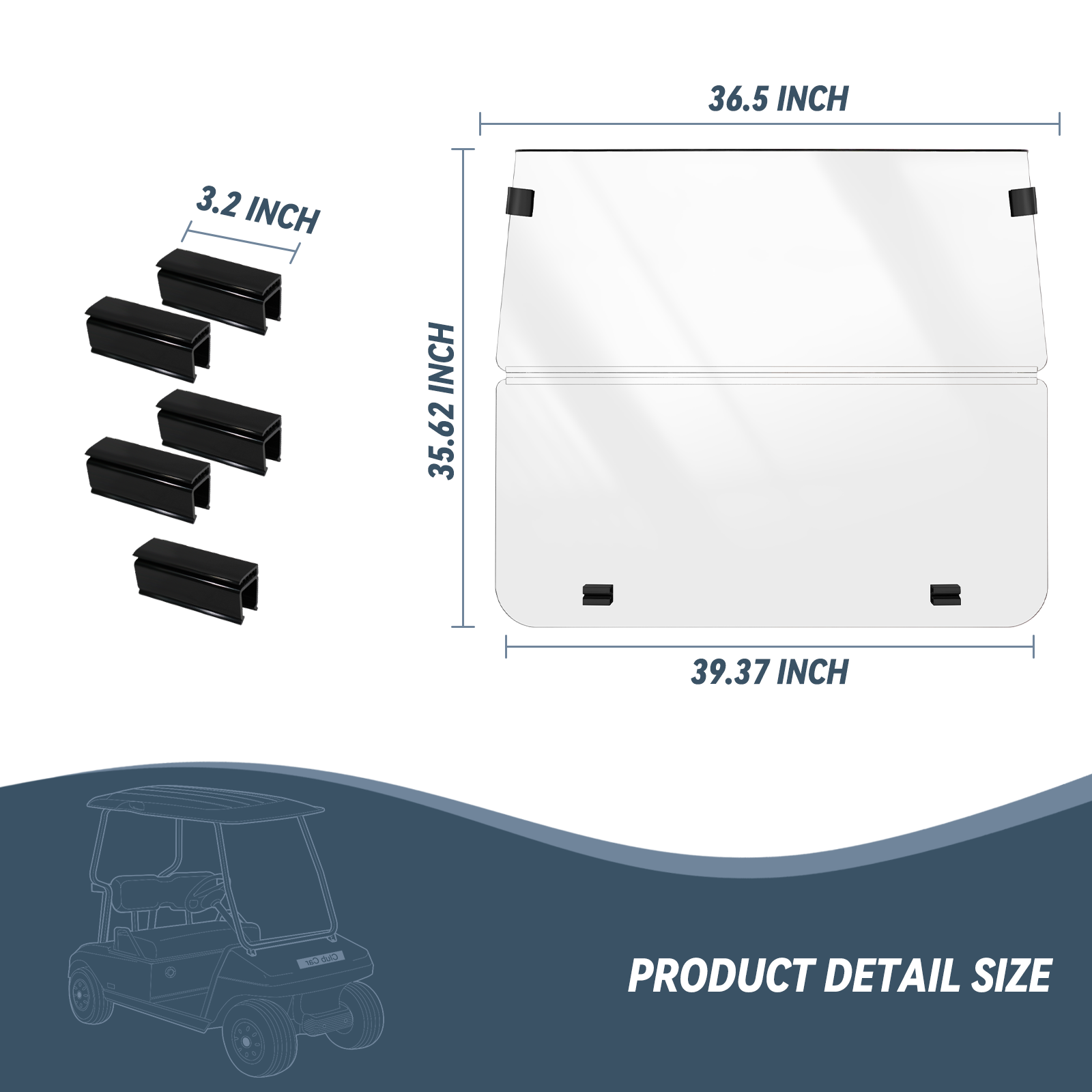 High-end golf cart, [SongChuan Acrylic Windshield Glass Sunproof Folding Impact Resistant Model], 37.5 inches W x 33.6 inches H Thickened, PC Windshield (for EZGO TXT models) Clear/Brown