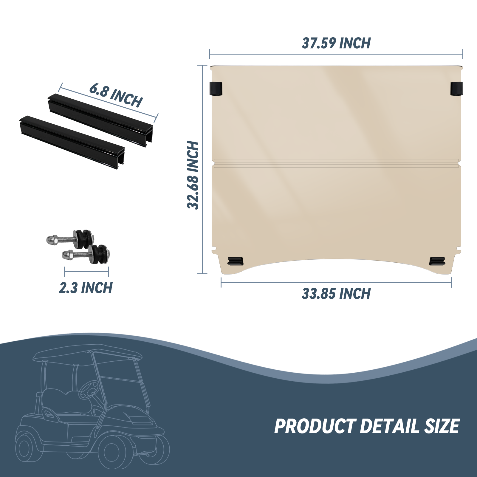 High-end golf cart, 【SongChuan Acrylic Windshield Glass Sunproof Folding Impact Resistant Model】, 37.5 inches W x 33.6 inches H Thickened, PC Windshield (for EZGO models) Clear/Brown