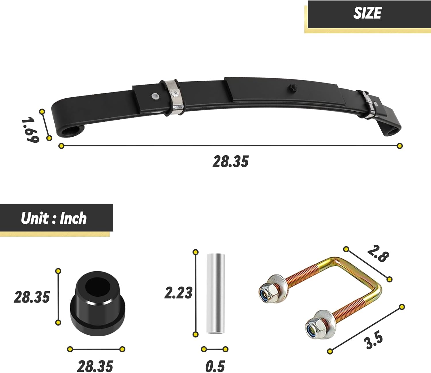 SongChuan Heavy Duty Golf Cart Rear Leaf Spring Kit 2 Leaf Springs with Bushings and Sleeves for EZGO TXT Golf Carts 1996-2009