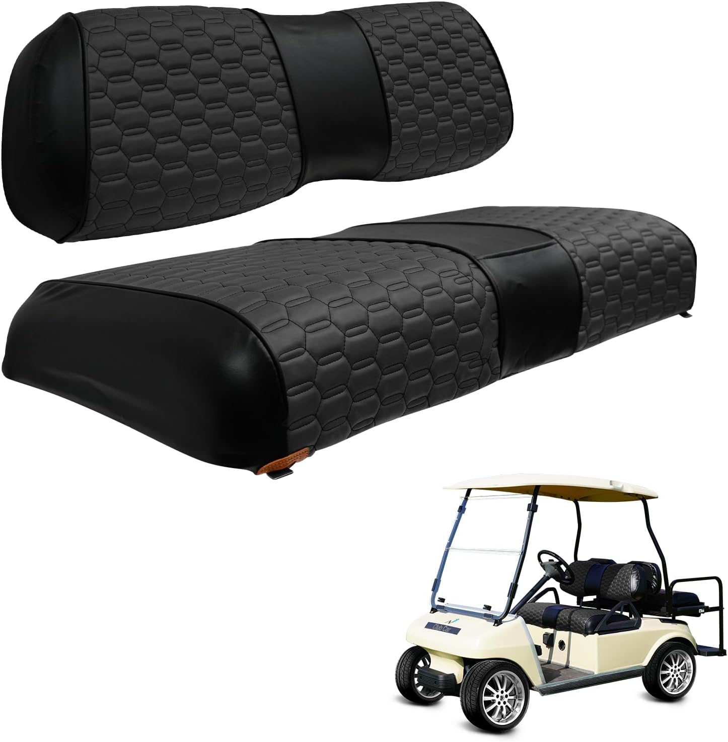 SongChuan Golf Cart High-end Seat Cover, 【Triangle Handmade Hand-Cut Thread Leather Seat Cover Front Plus Rear】 (For Club Car DS models) Support customization