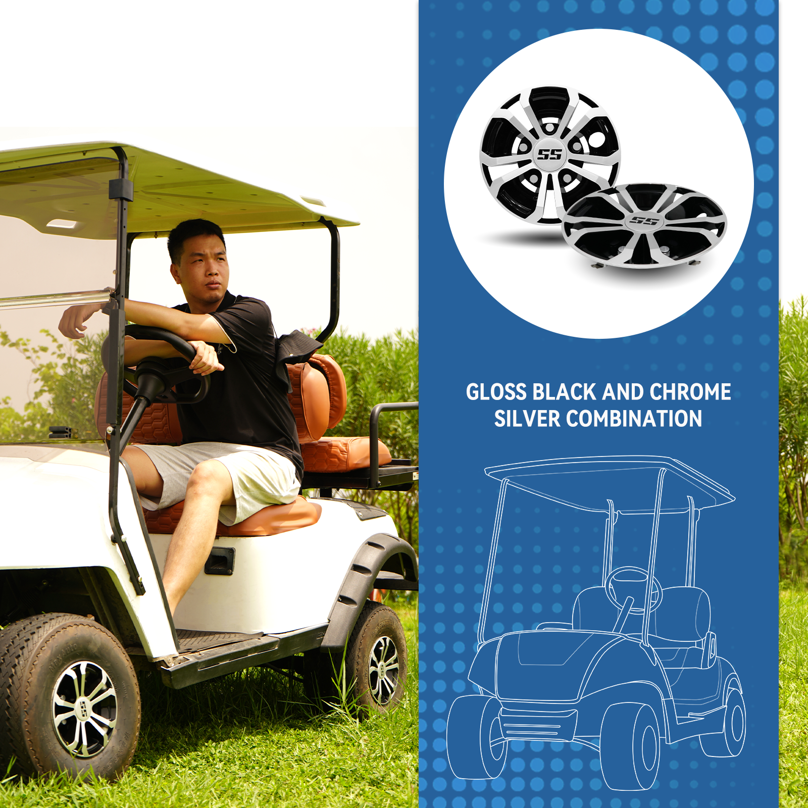 SongChuan Golf (Wufu CAP-0063) Rim Cover Wheel Cover for EZGO Club Car Yamaha, Golf Cart Wheel and Tire Center Cover Size 8 Inch, 4-Piece Set 【Customization Supported】