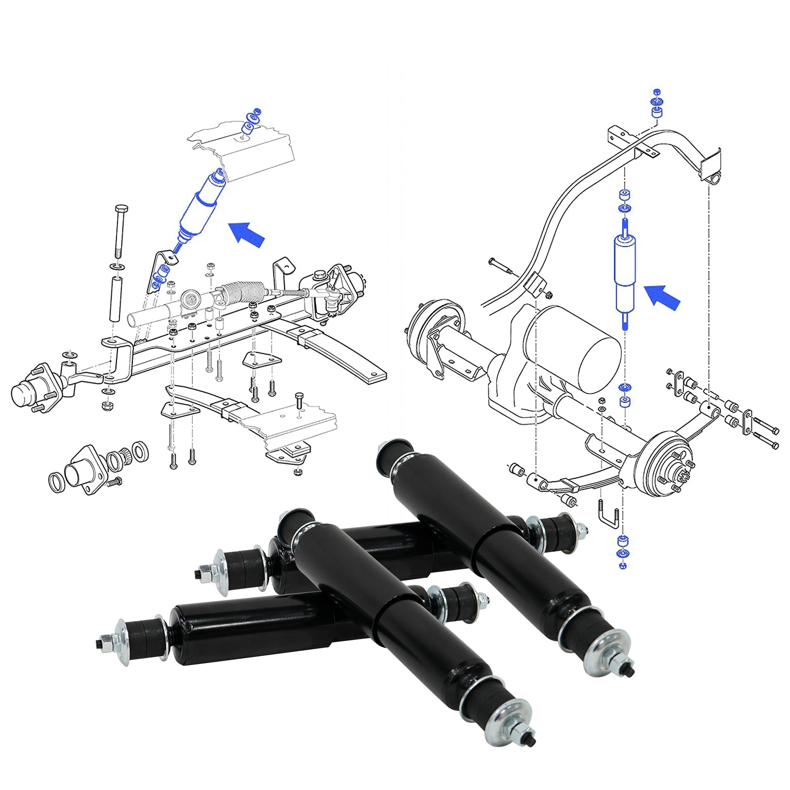 SongChuan Golf Cart Front and Rear Shock Absorbers for EZGO 1994-Up TXT Golf Cart Replaces OEM# 76418-G01, 70248-G01, 70324-G01, 76419-G01 - Set of 4