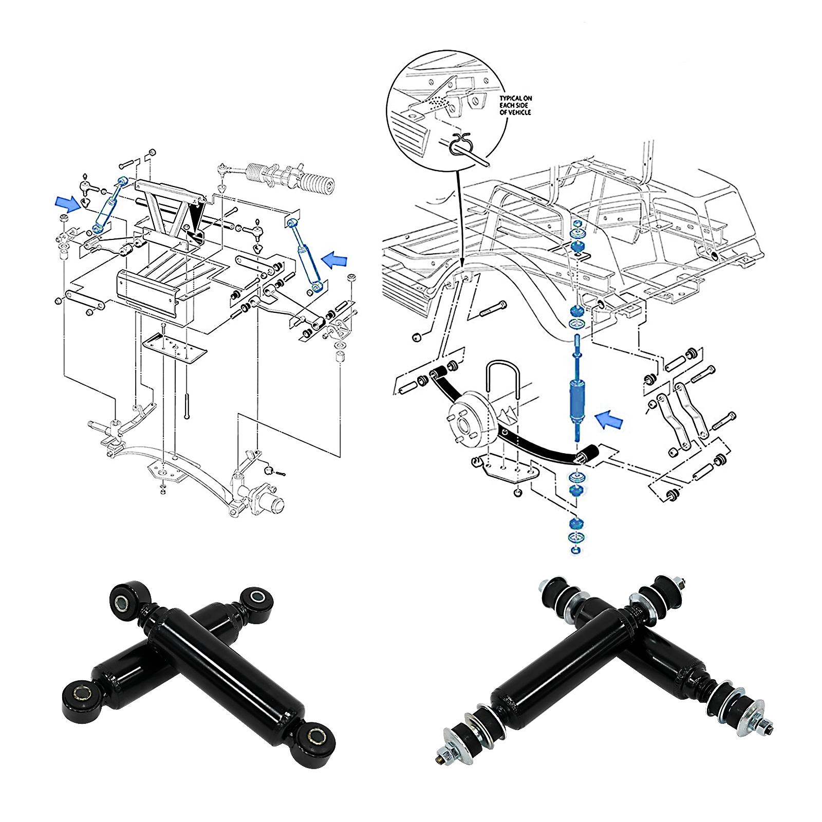 SongChuan Club Car Golf Cart Front and Rear Shock Absorber Kit 4 Pieces Suitable for Club Car DS and Precedent Golf Carts 1014235 1013164 Golf Shock Absorber