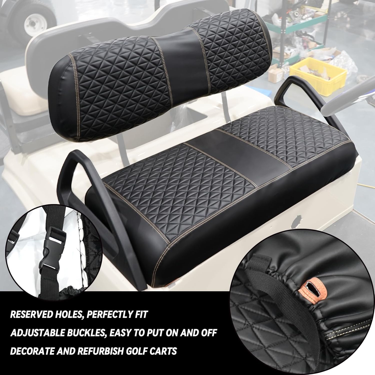 Golf Cart SongChuan High-end Seat Cover, 【Triangle Handmade Hand Cut Line Leather Seat Cover Front Plus Rear】 (For Club Car DS Models) Support Customization