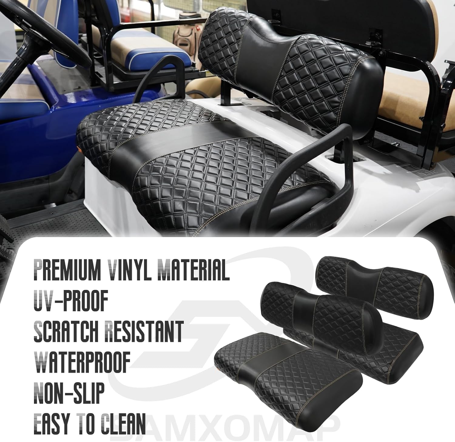 SongChuan 【2023 High-end Front and Rear Seat Covers】 Golf Cart Leather Seat Covers Handmade New Diamond Stitch Leather Seat Covers (For EZGO RXV Models) Support Customization