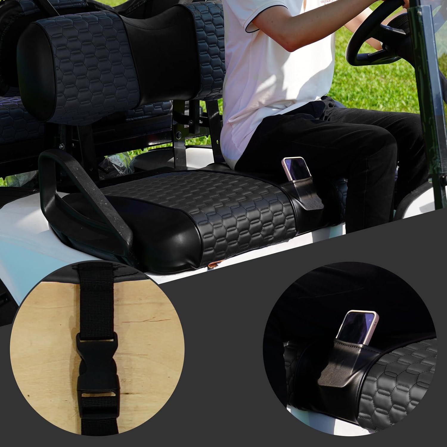 Golf Cart SongChuan High-End Seat Covers, 【Hexagonal Manual Hand-Cut Line Leather Seat Covers Front Plus Rear】 (For EZGO TXT Models) Support Customization