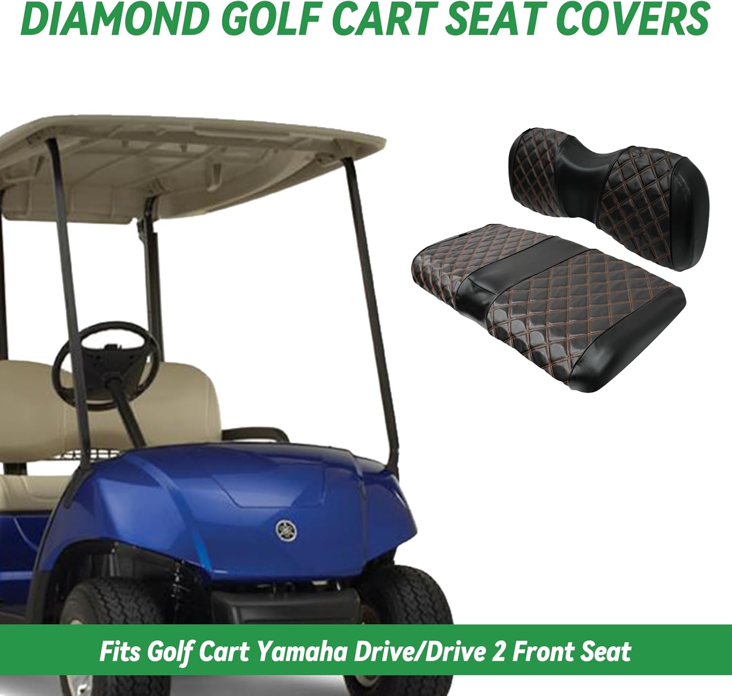 Golf cart 【SongChuan new large diamond pure hand-stitched golf cart seat cover front and rear】 (suitable for Yamaha models) supports customization