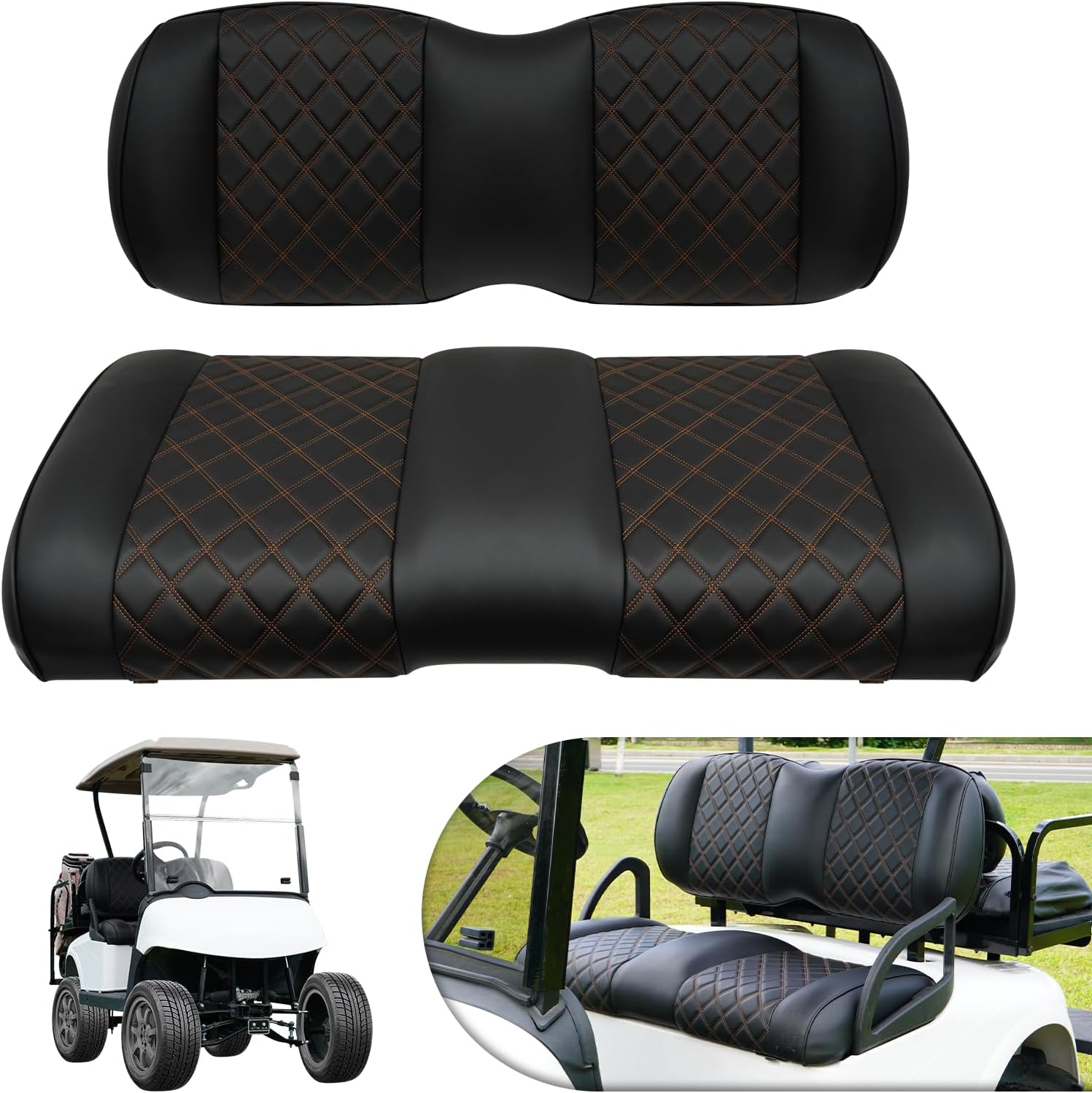 SongChuan EZGO RXV Deluxe Replacement Seat, Golf Cart Front Seat Bottom and Seat Back Assembly, for EZGO RXV 2008+, Diamond/Black 【Customized】