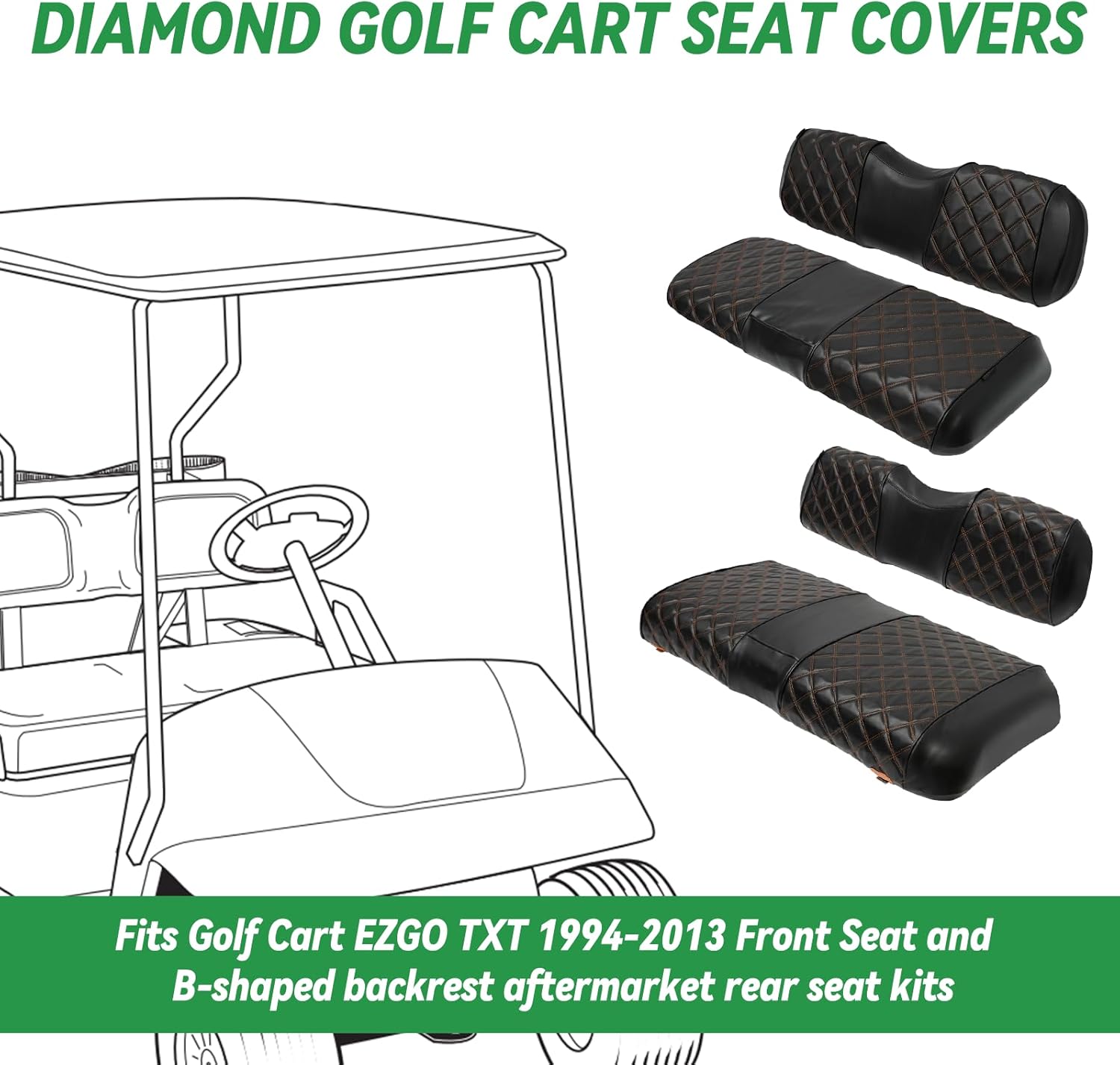 Golf cart 【SongChuan new large diamond pure hand-stitched golf cart seat cover front and rear】 (applicable to EZGO TXT models) supports customization