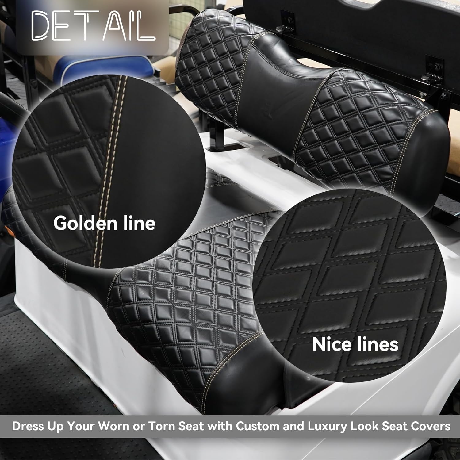 SongChuan 【2023 High-end Front and Rear Seat Covers】 Golf Cart Leather Seat Covers Handmade New Diamond Stitch Leather Seat Covers (For EZGO RXV Models) Support Customization