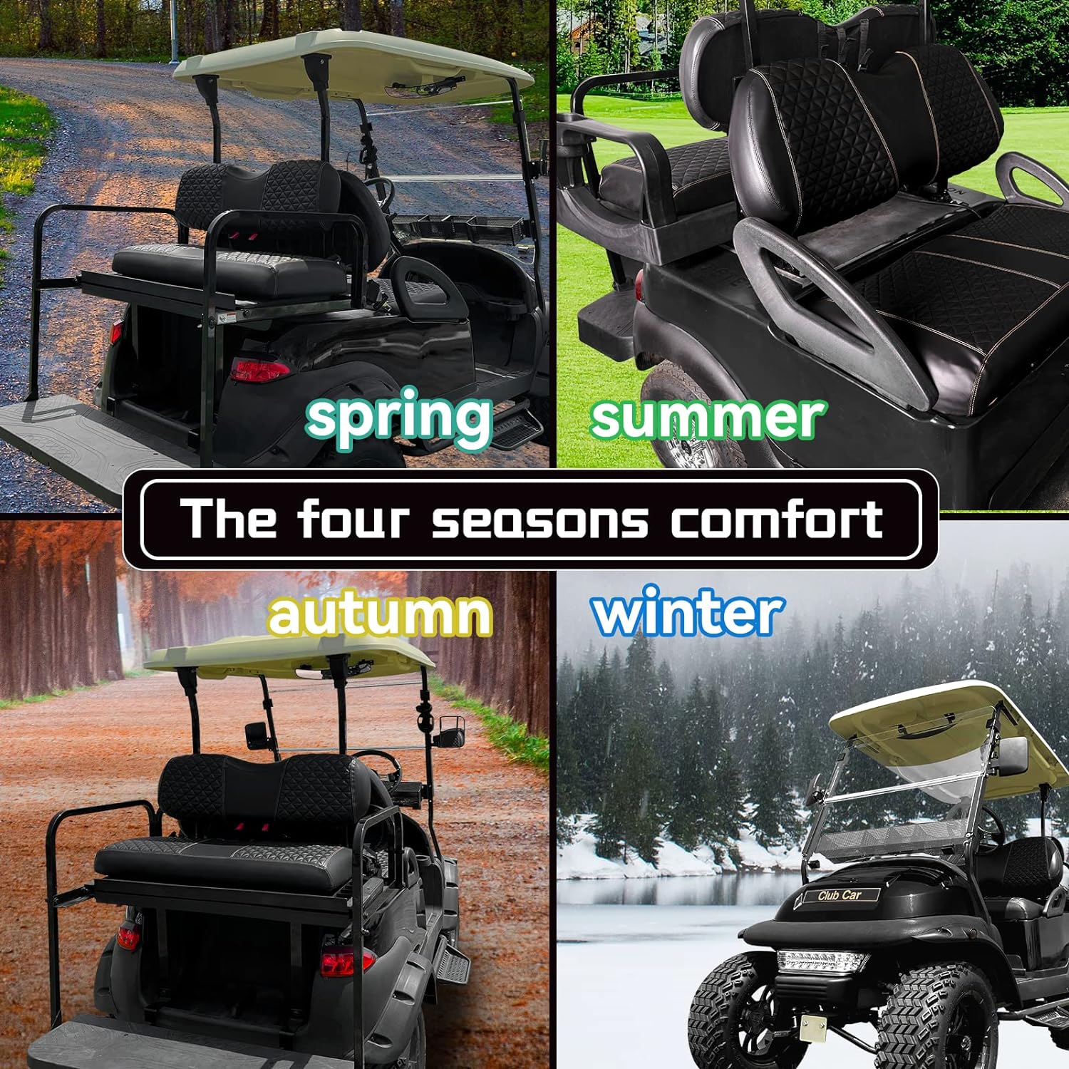 Golf Cart SongChuan High-end Seat Cover, 【Triangle Artificial Hand-Cut Line Leather Seat Cover Front Plus Rear】 (For Club Car Precedent models) Support Customization