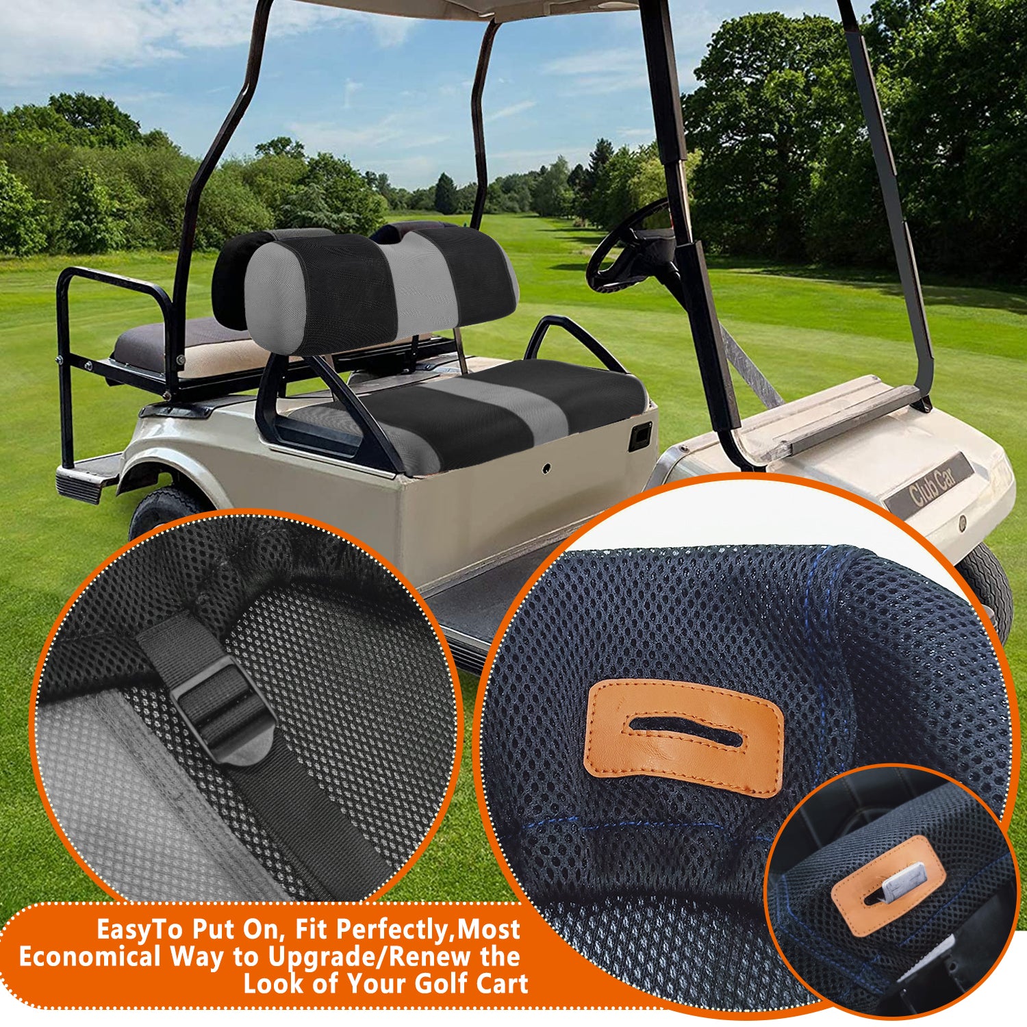 4-piece SongChuan golf cart front and rear seat covers for EZGO RXV 2000.5 and above, washable breathable mesh cloth adjustable golf cart seat covers (not suitable for golf carts with modified seats) 【customization supported】