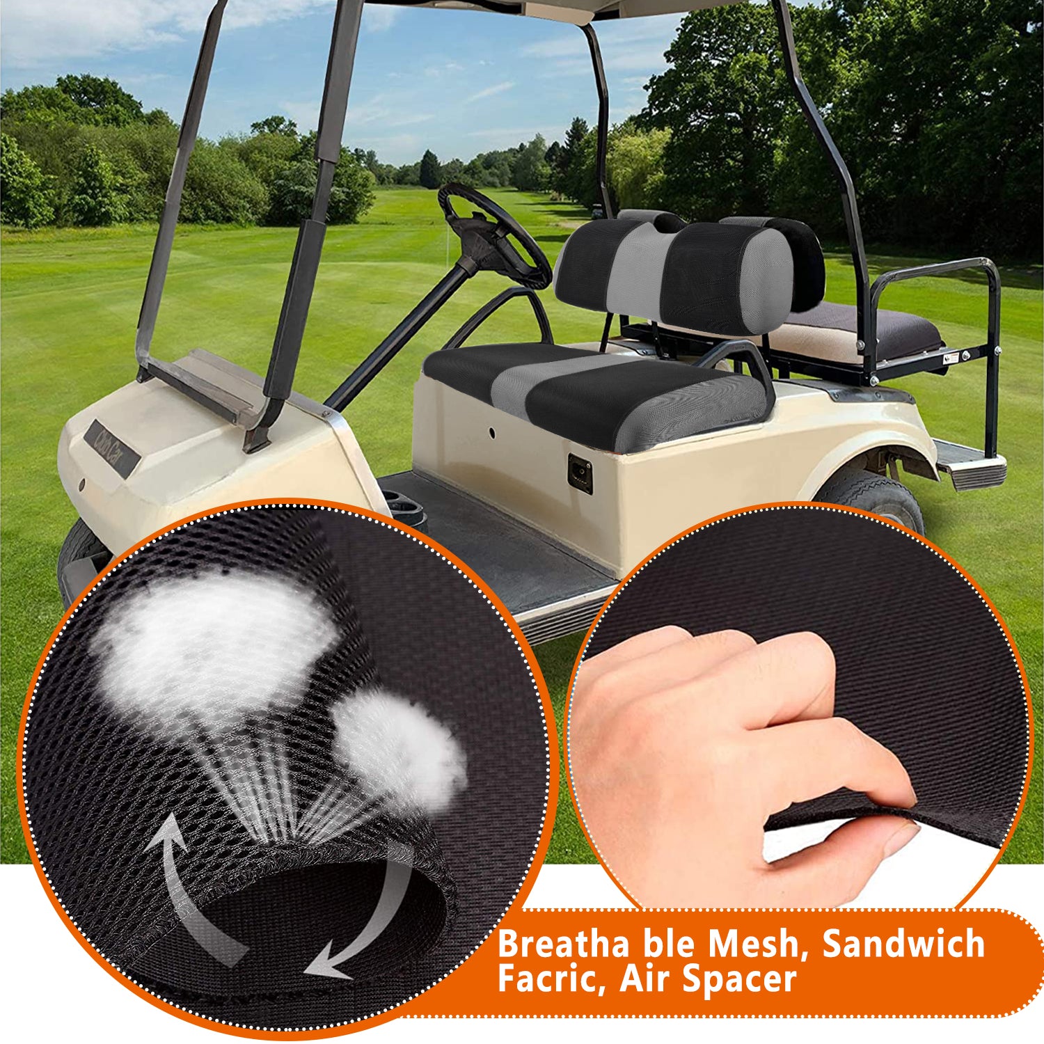 4-piece SongChuan golf cart front and rear seat covers for EZGO RXV 2000.5 and above, washable breathable mesh cloth adjustable golf cart seat covers (not suitable for golf carts with modified seats) 【customization supported】